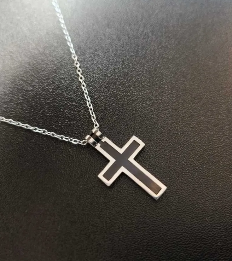 Praisent 2 delt Kors med kæde, sølv og sort* Studentergaver|Gave-ideer