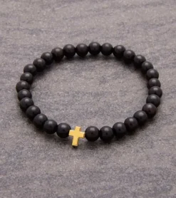 By Gabay , Armbånd med træperler og Guldkors, Ø 18 cm* Studentergaver|Gave-ideer