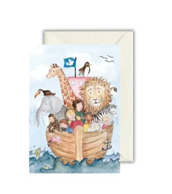 Maria Laach Dobbeltkort med kuvert, Noas ark med børn*Børn Kort|Papirvarer