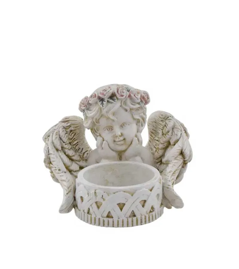 La Vida Engel med stage til fyrfadslys, Antik hvid* Minde-ting|Sorg-bearbejdning