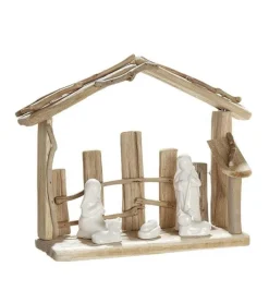 Gilde Julekrybbe i drivtømmer og porcelæn, bred* Krybbespil|Jul
