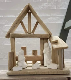 Gilde Julekrybbe i drivtømmer og porcelæn, høj* Krybbespil|Jul