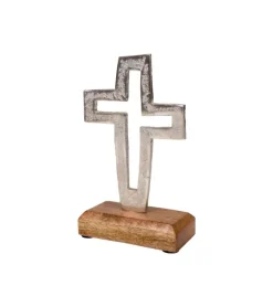 Gilde Kors i aluminium på træfod, Lille* Kors|Bolig