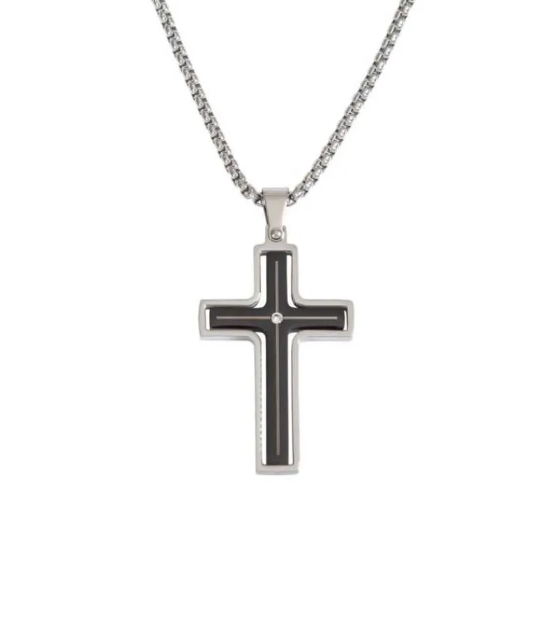 Praisent Kors med kæde, sølv og sort med rhinsten* Studentergaver|Gave-ideer
