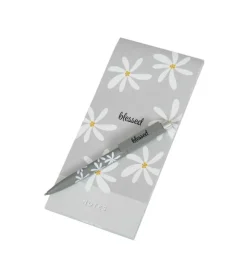 Praisent Kuglepen, Grå med hvide blomster, Blessed* Kalendergaver|Jul