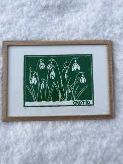 Inge Marie Kirketerp Hansen Linoleumstryk: Grotid, A4 Plakat, Grøn* Plakater|Bolig