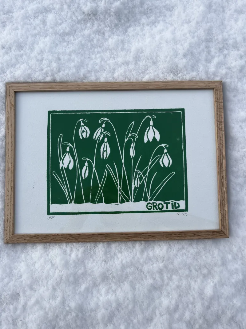 Inge Marie Kirketerp Hansen Linoleumstryk: Grotid, A4 Plakat, Grøn* Plakater|Bolig