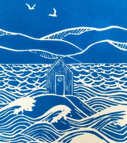 Inge Marie Kirketerp Hansen Linoleumstryk: Han gemmer mig i sin hytte, A4 Plakat, Blå* Kondolencehilsen|Sorg-bearbejdning