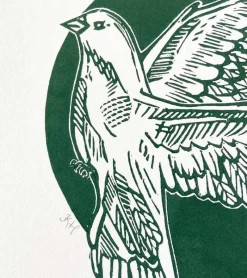 Inge Marie Kirketerp Hansen Linoleumstryk, Håbefugl, Grøn, A3 Plakat* Mors Dag|Gave-ideer