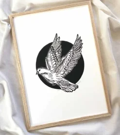 Inge Marie Kirketerp Hansen Linoleumstryk, Håbefugl, sort, A3 Plakat* Mors Dag|Gave-ideer