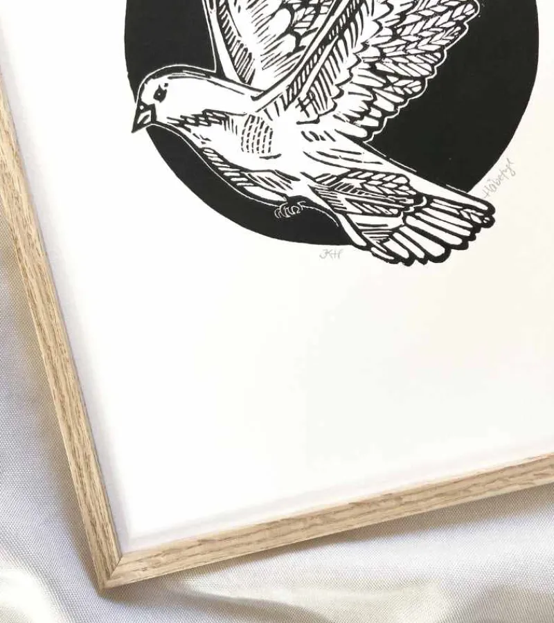 Inge Marie Kirketerp Hansen Linoleumstryk, Håbefugl, sort, A3 Plakat* Mors Dag|Gave-ideer