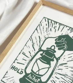 Inge Marie Kirketerp Hansen Linoleumstryk: Hold håbet op, A4 Plakat, Flaskegrøn* Kondolencehilsen|Sorg-bearbejdning