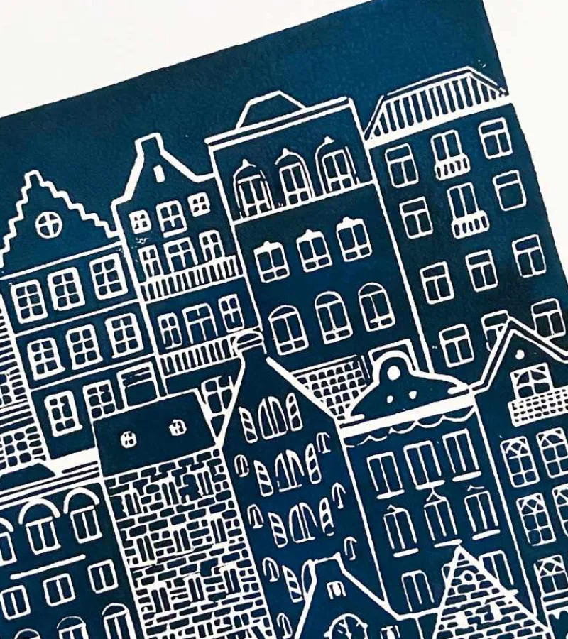 Inge Marie Kirketerp Hansen Linoleumstryk: I min faders hus er der mange boliger, A3 Plakat, Mørkeblå* Mors Dag|Gave-ideer