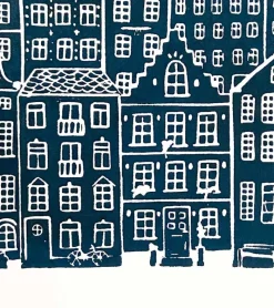 Inge Marie Kirketerp Hansen Linoleumstryk: I min faders hus er der mange boliger, A3 Plakat, Mørkeblå* Mors Dag|Gave-ideer