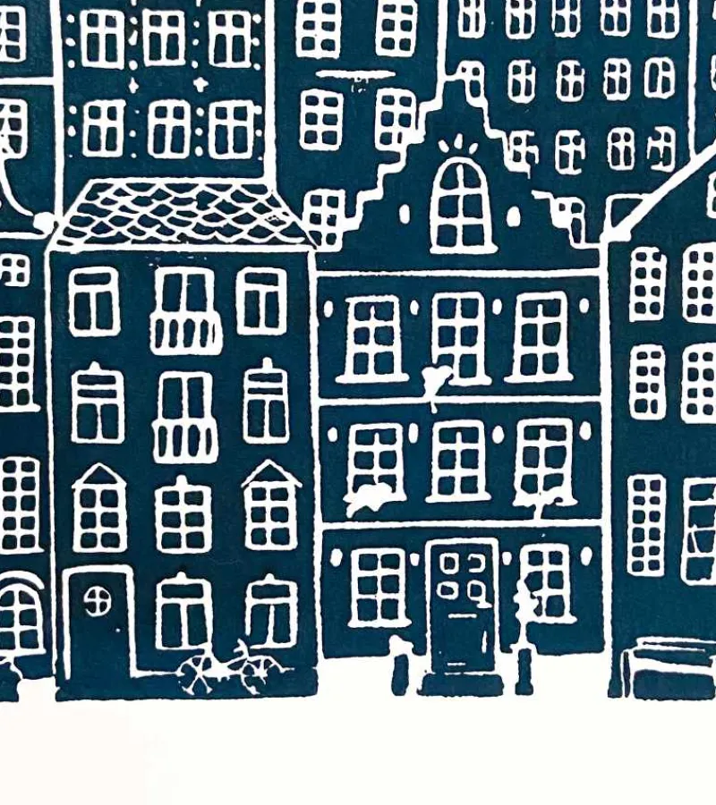 Inge Marie Kirketerp Hansen Linoleumstryk: I min faders hus er der mange boliger, A3 Plakat, Mørkeblå* Mors Dag|Gave-ideer