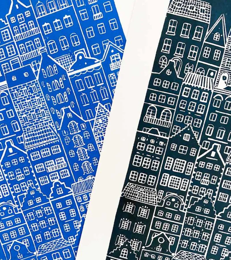 Inge Marie Kirketerp Hansen Linoleumstryk: I min faders hus er der mange boliger, A3 Plakat, Mørkeblå* Mors Dag|Gave-ideer