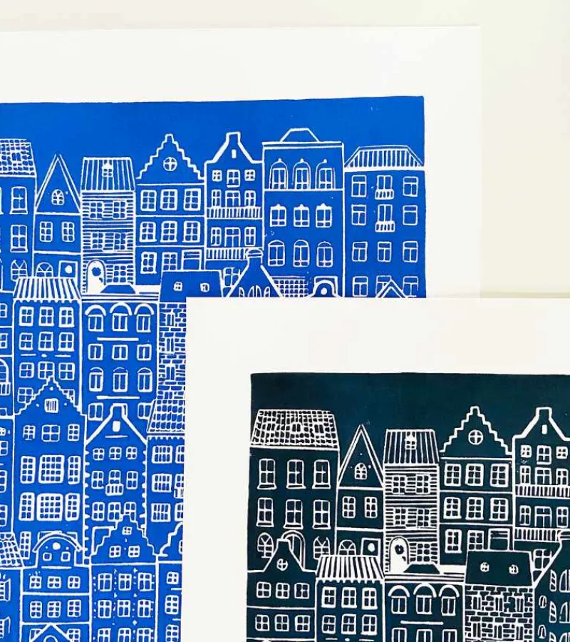 Inge Marie Kirketerp Hansen Linoleumstryk: I min faders hus er der mange boliger, A3 Plakat, Mørkeblå* Mors Dag|Gave-ideer