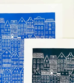 Inge Marie Kirketerp Hansen Linoleumstryk: I min faders hus er der mange boliger, A3 Plakat, Blå* Mors Dag|Gave-ideer