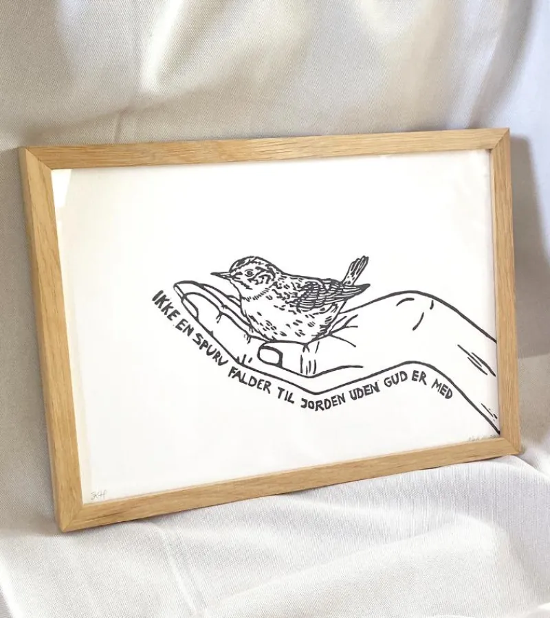 Inge Marie Kirketerp Hansen Linoleumstryk: Ikke en spurv, A4 Plakat, Sort* Minde-ting|Sorg-bearbejdning