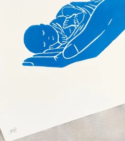 Inge Marie Kirketerp Hansen Linoleumstryk: Lille Guds barn, A4 Plakat, Blå*Børn Barnedåb|Gave-ideer