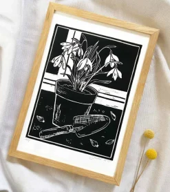 Inge Marie Kirketerp Hansen Linoleumstryk: Spiretid, A4 Plakat, Sort* Mors Dag|Gave-ideer