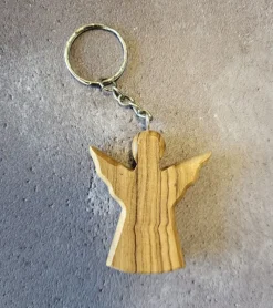 Bethlehem Star Olive Wood Nøglering med Engel i oliventræ* Kalendergaver|Jul