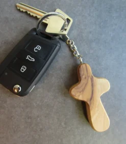 Bethlehem Star Olive Wood Nøglering med Kors i Oliventræ* Kalendergaver|Jul