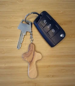 Bethlehem Star Olive Wood Nøglering med Kors i Oliventræ* Kalendergaver|Jul