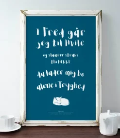 Kristne Plakater Poster, I Fred går jeg til hvile, petroleum, A4*Børn Papirvarer|Barnedåb