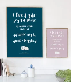 Kristne Plakater Poster, I Fred går jeg til hvile, petroleum, A4*Børn Papirvarer|Barnedåb