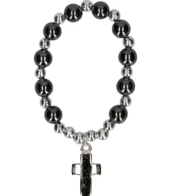 BUBE Rosenbånd med sorte hæmatit perler* Kors|Bolig